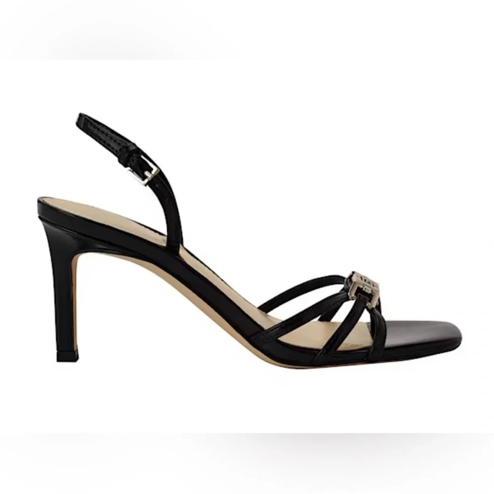 New! Guess Twilla Black Patent Faux Leather Strappy Heels Sandals 6.5